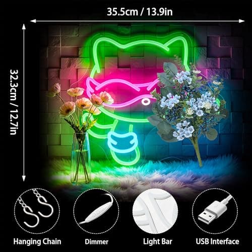 Neon Sign, FPLL Dimmable Neon Signs for Wall Decor, Cute Green LED Light up Cat Signs for Man Cave, Bedroom, Party, Game Room & Home Decor, Led Sign USB Power - Thumbnail 3