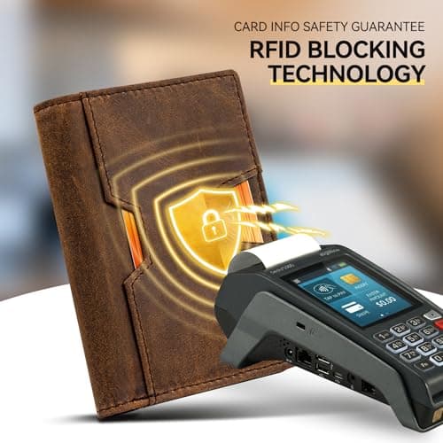 GSOIAX Slim Top Grain Premium Crazy Horse Leather Wallet for Men Bifold Handcrafted Vintage 13 Card Slots & 1 Bill Compartment RFID Blocking, Front Pocket Credit Card Holder with Gift Box (Red-brown) - Thumbnail 5