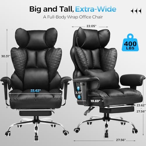 COMHOMA Big and Tall Office Chair Heavy Duty Wide Ergonomic Gaming Chair with Deluxe Embossing Leather with Foot Rest 150°Reclining Adjustable Armrests Pocket Spring Back Support and Without Pillow - Thumbnail 2