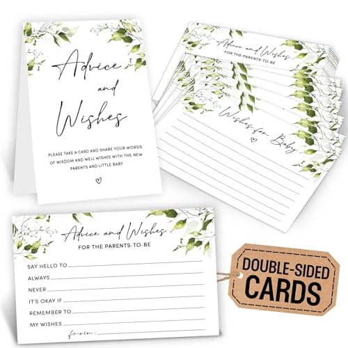 Woodamore Baby Shower Advice Cards For Parents To Be - 50 Pcs Green Advice And Wishes Cards For Baby Shower Decorations Ideas, Words Of Wisdom For New Parents - Image 1