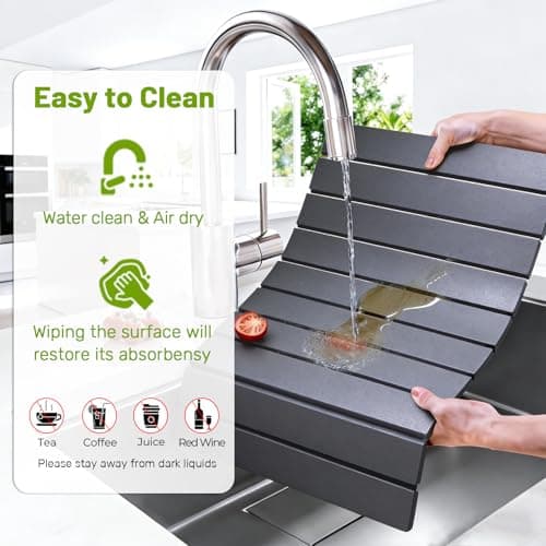 Large Stone Dish Drying Mat for Kitchen Counter, Foldable Diatomaceous Earth Drying Mat, Quick Water Absorbing Eco-Friendly Mat for Dishes, Dark Gray - Thumbnail 6