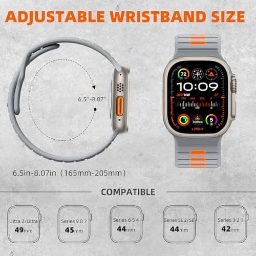 Odbeai Sport Band Compatible with Apple Watch Ultra 2 3/Ultra Band,Compatible with Apple Watch Bands for Men 49mm 46mm 45mm 44mm 42mm,Waterproof Silicone Strap for iWatch Bands All Series SE 11 10 9-1 - Thumbnail 4