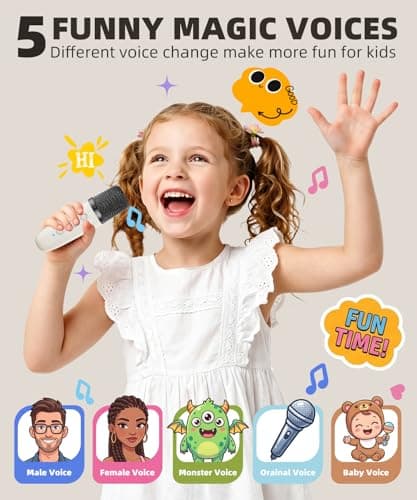 Mini Karaoke Machine Speaker for Kids Adults,Portable Bluetooth with 1-2 Wireless Microphones,Christmas Birthday Gifts Toys Girls Boys Ages 4, 5, 6,7, 8,9,10,11,12+ Years Old Toddler (Off-White -1Mic) - Thumbnail 4