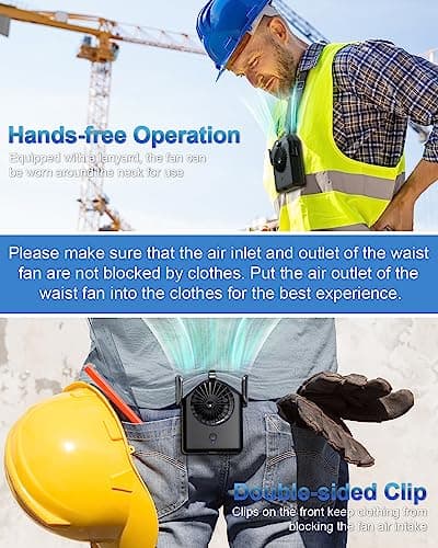 Stsase Portable Fan 10000mAh Rechargeable, Mini Waist Fan With Max 24H Working Time, 3 Speeds 5100RPM Strong Airflow Wearable Personal Clip Fan Belt Fan for Outdoor, Jobsite, Farms, Traveling, Fishing - Thumbnail 5