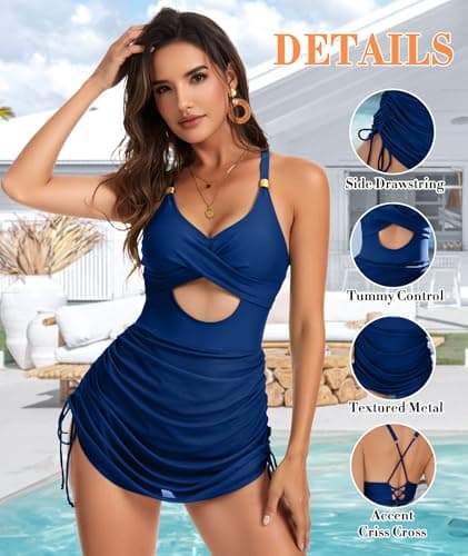 MFAVIP One Piece Swimsuit Women 2026 Tummy Control Sexy Swimsuits Metal Modest Sliming Mesh Swim Dress Padded Swimwear - Thumbnail 4