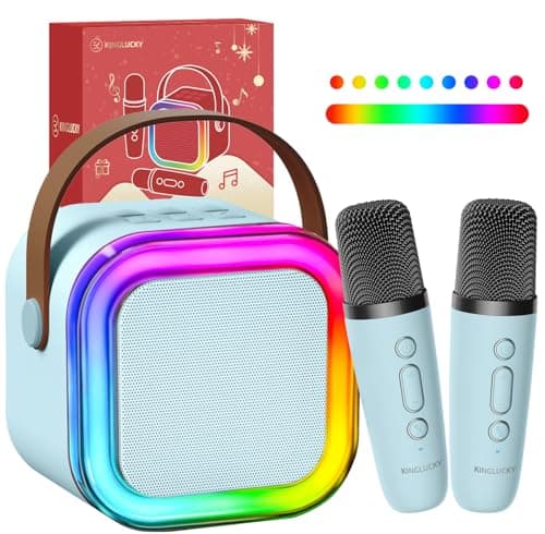 Kinglucky Mini Karaoke Machine for Kids, 2025 TOP Birthday Gifts Ideas for 3-12 Year Old Girls, Christmas Party Gifts Kids' Personal Video Players Accessories with 2 Wireless Microphones - Blue - Image 1