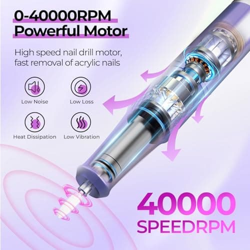 JOSGLOI Electric Nail Drill Professional: 40000RPM Electric Nail File Kit E File Nail Drill Machine with LCD Display for Acrylic Gel Nail, Manicure Pedicure Polishing Nail Grinder for Salon Home Use - Thumbnail 2