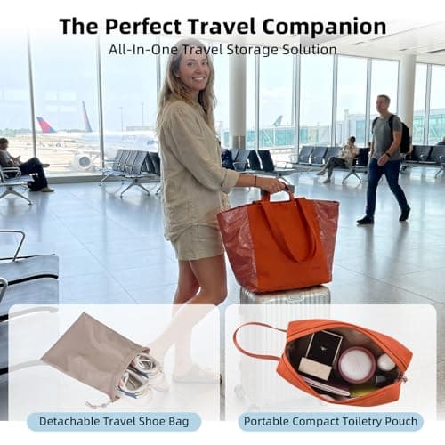 Laimeiwee Tote Bag for Women, Lightweight Gym Travel Bags with Yoga Mat Strap, Wet Pocket, Shoe Bag & Cosmetic Pouch, 3-PC Set Versatile Tote for Workout Fitness Pilates Swimming Work Stylish Handbag - Thumbnail 4