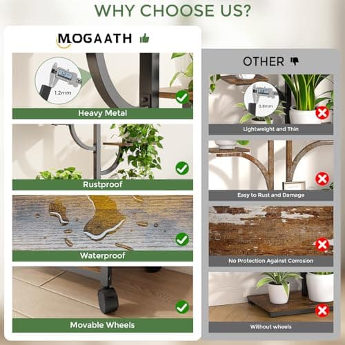 Plant Stand Indoor with Grow Lights - 9-Tier Plant Stand with Wheels, Tall Metal and Wood Indoor Plant Shelf with Tree Design, Rolling Flower Pot Holder Rack with Waterproof Finish, Adjustable Display Stand for Home Garden, Patio, 62" Tall - Thumbnail 3