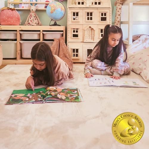 Hakuna Matte CloudSoft Baby Play Mat for Floor 47" x 67" Beige – Coral Velvet Memory Foam Rug for Crawling & Cozy Play – Non-Slip, Water-Resistant, Easy-CareTummy Time Mat, Playmat for Playpen - Thumbnail 6