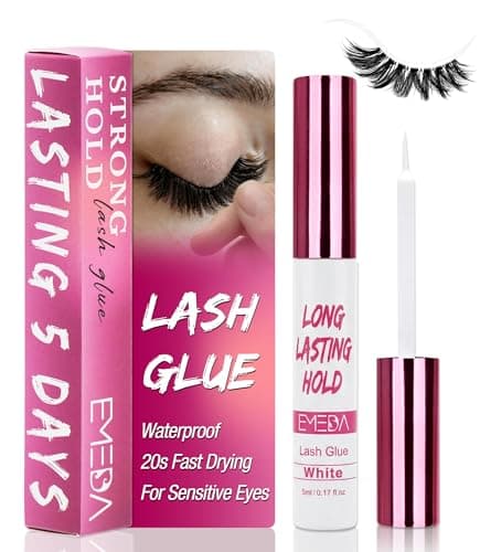 EMEDA 5 Day Strong Hold Eyelash Glue, Hypoallergenic Waterproof Lash Adhesive for Strip Lashes & Clusters, Quick Dry Gentle Formula, Long Lasting Lash Glue with Precision Brush Applicator (White) - Image 1
