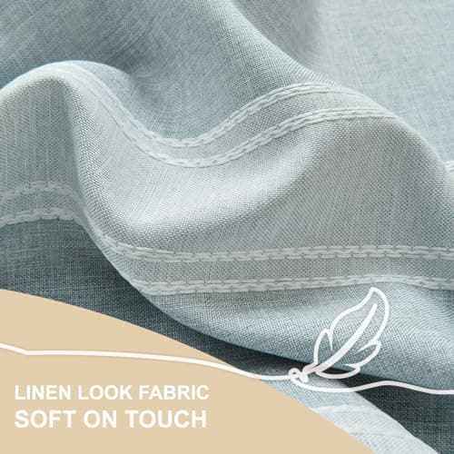 Home Queen Boho Striped Linen Window Curtain Valance with Tassel for Kitchen Bedroom Bathroom Farmhouse Curtain Valence Light Filtering Curtain Topper, 54W x 18L, Blue Gray - Thumbnail 4
