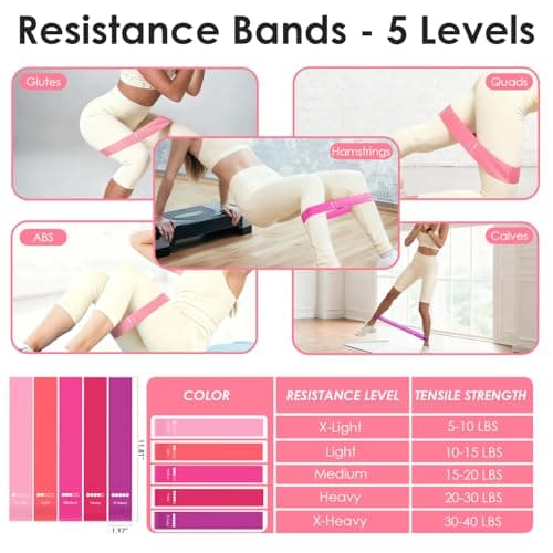 16 PCS Pink Pilates Ring and Ball Set for Women with 15" Magic Circle, Home Pilates Equipment Kit with Adjustable 1LB Ankle Wrist Weight, Resistance Band, Gliding Discs, Pilates Essentials Accessories - Thumbnail 5