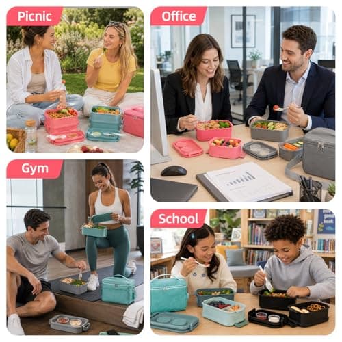 Bento Box Adult Lunch Box - 2130ml Lunch Box for Women with Insulated Lunch Bag, Utensils & Sauce Container, Leak Proof Bento Box for Girls, Reusable Plastic Lunch Container for Work, Meal Prep, Pink - Thumbnail 6