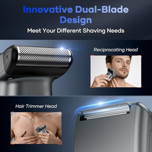 kensen Back Hair Trimmer – 2-in-1 Dual Blade (Foil + T-Blade) LED Power Display IPX6 Waterproof Type-C Fast Charging Extendable Handle for Men’s Body Grooming for Back Chest Shoulders Foot Hair - Thumbnail 2