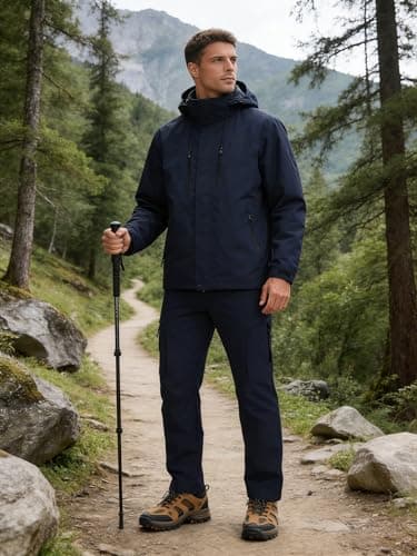 Mens Hiking Pants 5 Pockets Water Resistant Quick Dry Lightweight UPF 50+ Cargo Elastic Waist Drawstring Cuff Work Casual Golf Athletic Travel Jogging Navy Blue M - Thumbnail 3