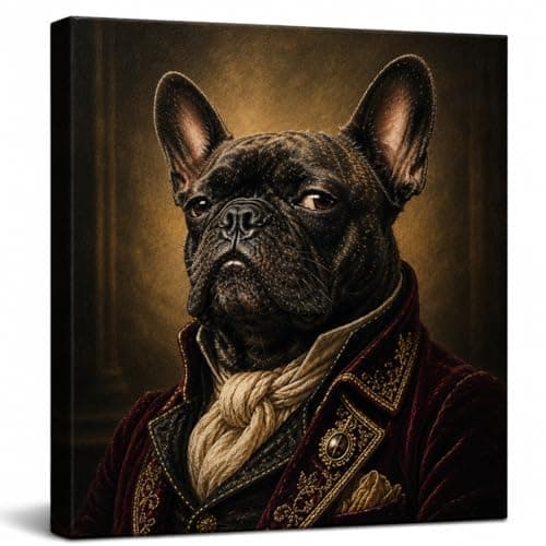 VYPEROCK French Bulldog Wall Art Canvas, Funny Old Money Frenchie Duke Portrait, Luxury Dog Wall Decor for Bachelor Pad, Apartment, Office & Living Room - Image 1