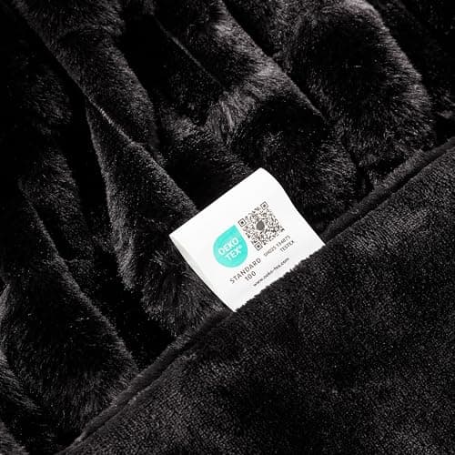 JONIYEAR Soft Fluffy Striped Faux Rabbit Fur Throw Blanket for Couch 50" x 60", Decorative 3D Geometric Warm Fuzzy Fur Blankets for Winter,Reversible Luxury Cozy Furry Blanket for Adult Bed, Black - Thumbnail 4