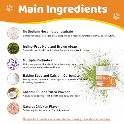 Dog Teeth Cleaning Powder - Natural Dog Dental Powder -Gentle Dog Breath Freshener, Dog Plaque and Tartar Remover, Vet Formulated No Sodium Hexametaphosphate- 60 Scoops, 4.23oz (120g) - Thumbnail 3