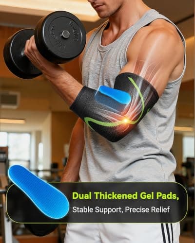 Elbow Brace Support with Gel Pads Breathable Elbow Compression Sleeve for Men & Women 4D Knit Elbow Sleeve for Golfer's, Tennis Elbow, Tendonitis, Reduce Joint Pain During Any Activity(Black, Large) - Thumbnail 2