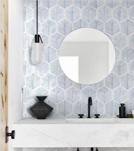 MelunMer Modern Peel and Stick Wallpaper Boho Contact Paper for Cabinets/Drawers 393In L 17.3In W Self Adhesive Removable Wallpaper for Bedroom/Bathroom Waterproof Geometric Contact Paper Blue/White - Thumbnail 5