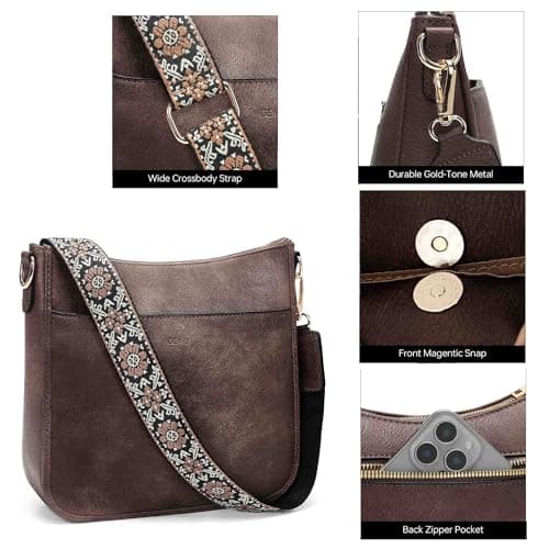 GEMIU Crossbody Bags for Women Crossbody Purse for Women Leather Shoulder Bags with Guitar Strap Coffee - Thumbnail 3