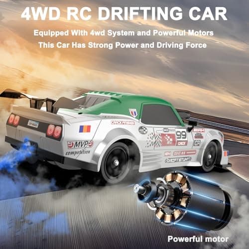 Desdoni RC Drift Car 1:16 Scale 4WD High Speed Remote Control Cars Vehicle 2.4GHz with LED Lights Two Batteries and Drifting Tires Racing Sport Toy Cars for Adults Boys Girls Kids - Thumbnail 3