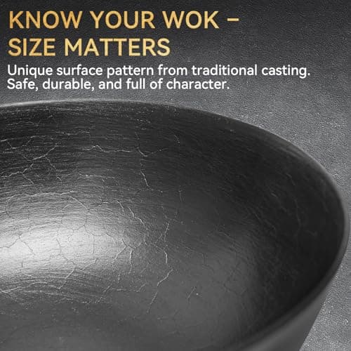 WANGYUANJI Cast Iron Wok Pan with Lid, 10.2 Inch Small Flat Bottom Stir Fry Skillet, Uncoated Traditional Chinese Iron Pot for 1-2 People, Compatible with Induction & Gas Stoves - Thumbnail 5