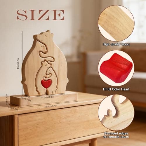 Personalized Wooden Bears Family Puzzle with Heart Decorations, Blank Bear Sculptures with Base for Home Decor, Housewarming Birthday Gift for Parents (4 Bears) - Thumbnail 2