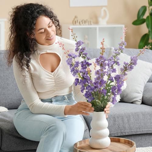 LILUYTO 6PCS Purple Delphinium Artificial Flowers, Long Stem Faux Larkspur Silk Flowers, 33.5" Bendable Fake Flowers Bouquets for Tall Vase Table Kitchen Home Offices Garden Wedding Decor - Thumbnail 3