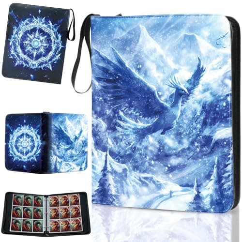 Trading Card Binder 9 Pocket, Fits 900 Cards with 50 Removable Sleeves, Portable TCG Album Folder for Standard Size Game Cards, Sports Card Holder Book for Collectors, Frostwing - Image 1