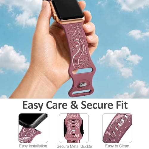 HATILP Whale Engraved Band Compatible with Apple Watch 38/40/41/42mm, Two-Layer Sculpted Ocean Design Soft Silicone Strap for Women, Series 11 10 SE Ultra 9 8 7 6 5 4 3 2 1 - Thumbnail 3