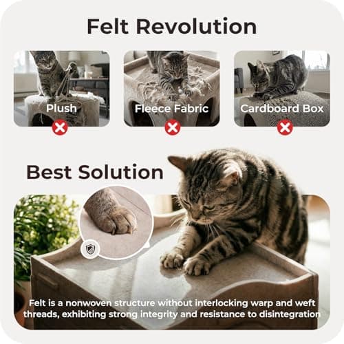 Apasiri Cat Bed Cave for Indoor Cats: New Felt Cat Bed with Fluffy Ball Hanging, Foldable Cat House with Scratch-Resistant Board, Hideaway Cat Cave for Timid Cats, Sturdy Two-Tier Cat Condo - Gray - Thumbnail 3