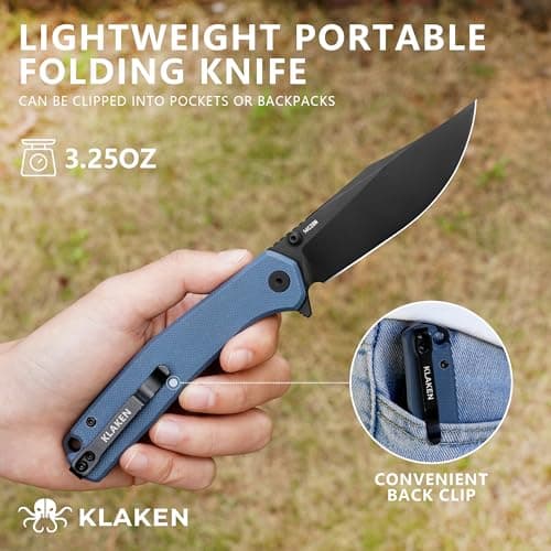 KLAKEN Pocket Knife, Swedish 14C28N Blade Pocket Folding Knife, G10 Handle Folding Pocket Knife for Camping, Hiking, Survival, Outdoor, EDC Clip Knives - Thumbnail 5