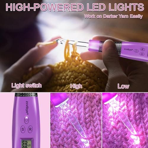 Counting Crochet Hook Set, Light Up Crochet Hooks with Ergonomic Handle, 24 Size Interchangeable Crochet Hooks Kit with Digital Counter, Crochet Hooks for Arthritic Hands, Gift for Beginners - Thumbnail 2