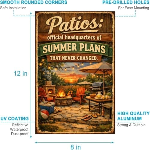 Patios Official Headquarters Of Summer Plans That Never Changed Vintage Metal Tin Sign Outdoor Wall Decor Backyard Fire Pit Grill Patio Humor Art Plaque For Bar Garden Pool Man Cave Gift 8x12 Inch - Thumbnail 5