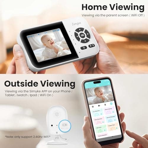 Simyke Smart Baby Monitor with 2 Cameras and Audio,App,Long Range,Night Vision,Temperature Sensor,2 Way Talk, Feeding Clock and lullabies,Home Use - Thumbnail 3