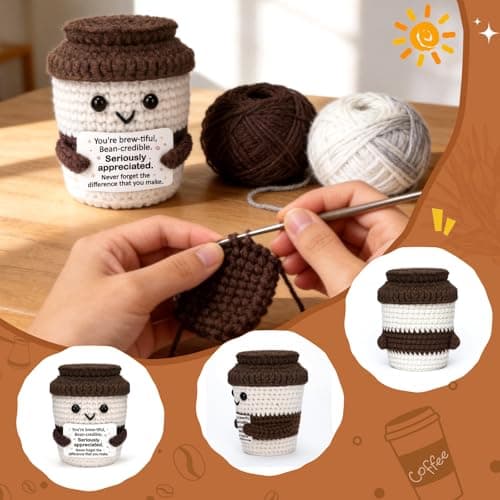 Teacher Nurse Appreciation Gifts for Women Men Coffee Lovers Thank You Gifts for Women Man Coworkers Employee Volunteer Birthday Appreciation Gift Handmade Crochet Coffee Cup Small Baskets for Gift - Thumbnail 2