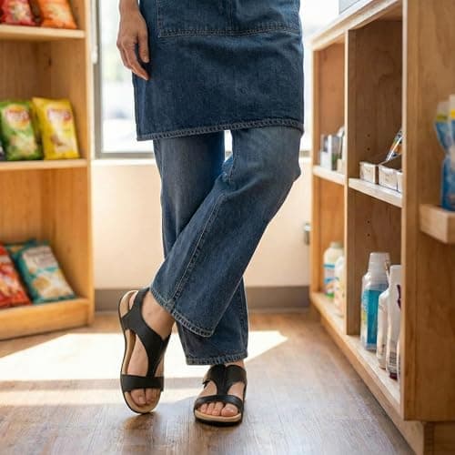 Athlefit Black Orthopedic Sandals for Women Comfortable Orthotic Arch Support Sandals for Summer Beach Size 9.5 - Thumbnail 3