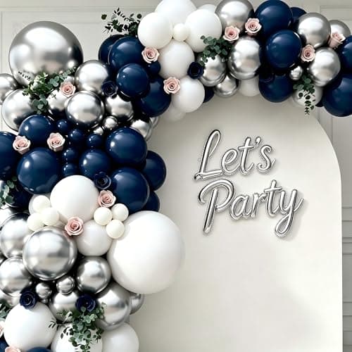 Navy Blue and Silver Balloon Garland Arch Kit, Royal Blue White Metallic Silver Balloons for Wedding Graduation New Year Bridal Shower Birthday Party Decorations - Thumbnail 5