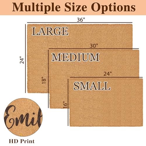 Fincekoom Personalized Natural Coco Coir Door Mat with Heavy Duty Backing Custom Non-Slip Front Door Welcome Mats for Outside Entrance or Porch Entry Housewarming Gift for Home Decor - Thumbnail 3