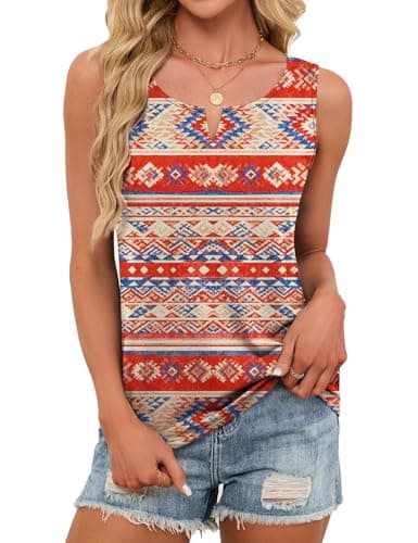 JUSTFASHIONNOW Boho Tank Tops for Women V Neck Sleeveless Tops Dressy Casual Blouses Work Shirts Summer Beach Vacation Clothes(Orange Red, XX-Large) - Thumbnail 4