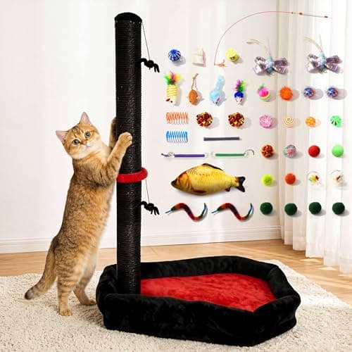 Gothic Cat Scratching Post with 40 Pcs Halloween Cat Toys, Gothic Cat Tree