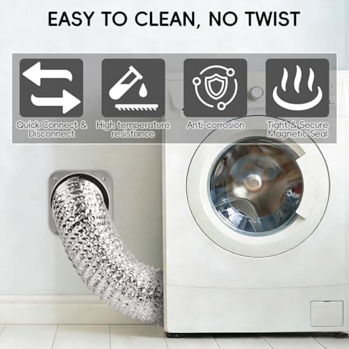 FIRRAX Magnetic Dryer Vent Coupling DV180 Dryer Vent Connector Kit with Self-Aligning Magnets, Airtight Seal Easy to Clean 3.2ft 4-Inch Flexible Hose for Laundry Nook & Rental Home - Thumbnail 3