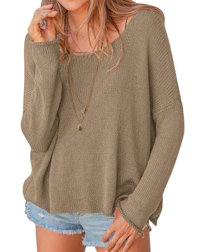 PRETTYGARDEN Women's Oversized Sweaters 2026 Casual Long Sleeve Scoop Neck Pullover Tops Loose Cozy Knit Spring Outfits(Khaki,Large) - Image 1