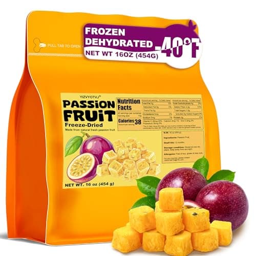 Freeze Dried Passion Fruit Chunks 16 oz (Pack of 1) | 100% Natural, No Sugar No Additives | Crunchy Tropical Fruit Snacks for Smoothies, Baking, Yogurt, Tea & Desserts | Vegan, Gluten-Free, Resealable Bag