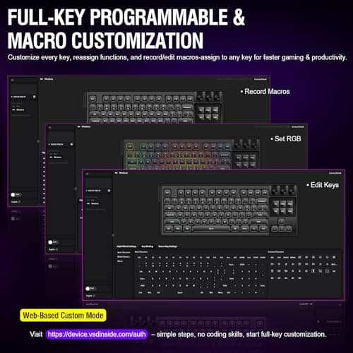 VSDINSIDE K1 Pro Macro Keyboard, Wired Only Full-Key Programmable On-Board Keypad, Custom Gaming Streaming Mechanical Keyboards with Screen & Knob, Gasket, RGB Backlit, Hot Swappable Shortcut Pad - Thumbnail 4