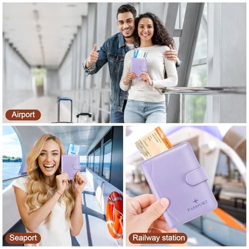 Herain Light Purple Passport Holder for Travel Cruise Essentials, Passport Wallet Cover Case Women Men Family, RFID Passports Book Holders Travel Gifts Accessories Vacation Must Haves - Thumbnail 6