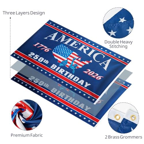 250th Anniversary American Flag - 3x5 Ft Double Sided 3 Layers Patriotic Flags - 4th of July Decorations Independence Day 250th Anniversary Flag for Indoor Outdoor Decoration - Thumbnail 6