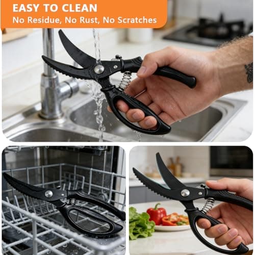 Kitchen Poultry Shears Heavy Duty, Stainless Steel Kitchen Meat Cutting Scissors for Food with Non-Slip Handle & Safety Lock, All Purpose Cooking Aid Scissors for Chicken, Bone, Turkey, Fish - Thumbnail 6